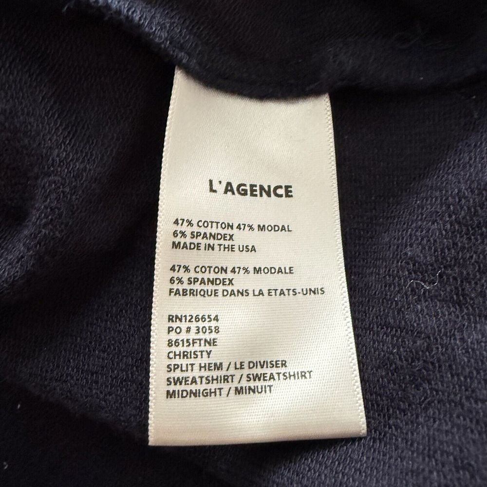 L'Agence Christy Split Hem Long Sleeve Embroidered Sweatshirt Medium Midnight - Picture 5 of 6